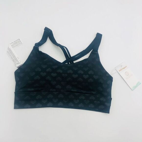 New Balance Collection Black Heart Embossed Strappy Bra For Women Size Small - Picture 2 of 5